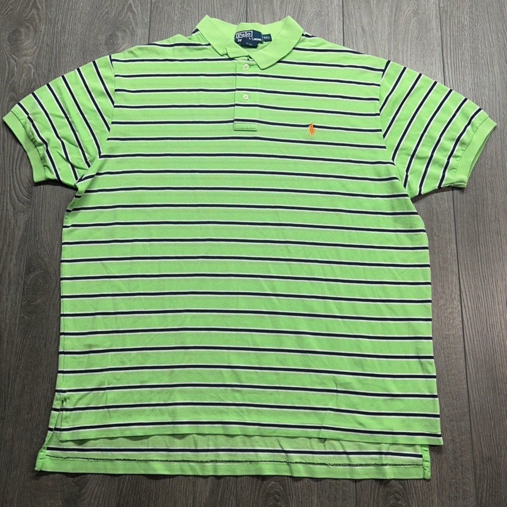 Polo Ralph Lauren XXL Pima Cotton Lime Green Striped Vintage Polo Shirt Mens